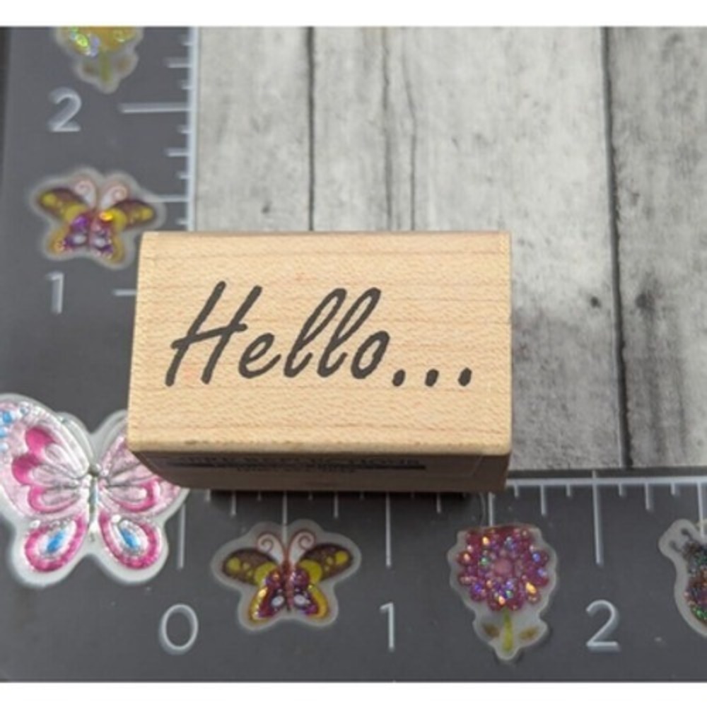 Mere Reflections Hello Rubber Stamp Wood #B111